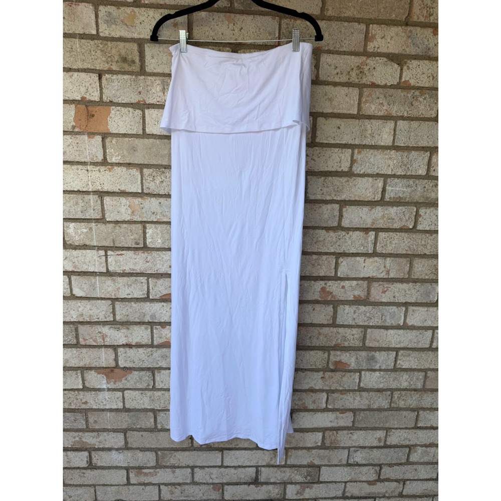 Susana Monaco Women’s White Strapless Dress w/ Ruffle & Slit “Sugar” Size Small